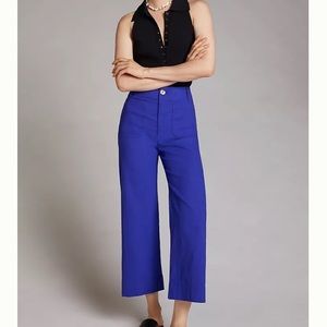 Anthropologie MAEVE Collette Cropped Wide Leg Pants bright blue Sz 30 NWT